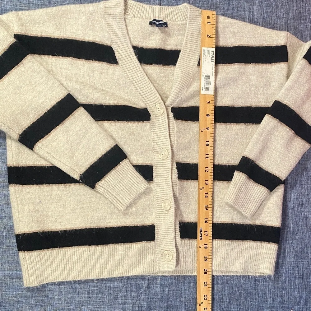 Splendid Striped Cardigan Sweater Beige Black Size Small Button Front Knit Soft